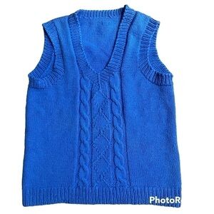 HANDMADE boys' light blue cardigan pull over V neck knitted, M 80's 3D Y2K retro